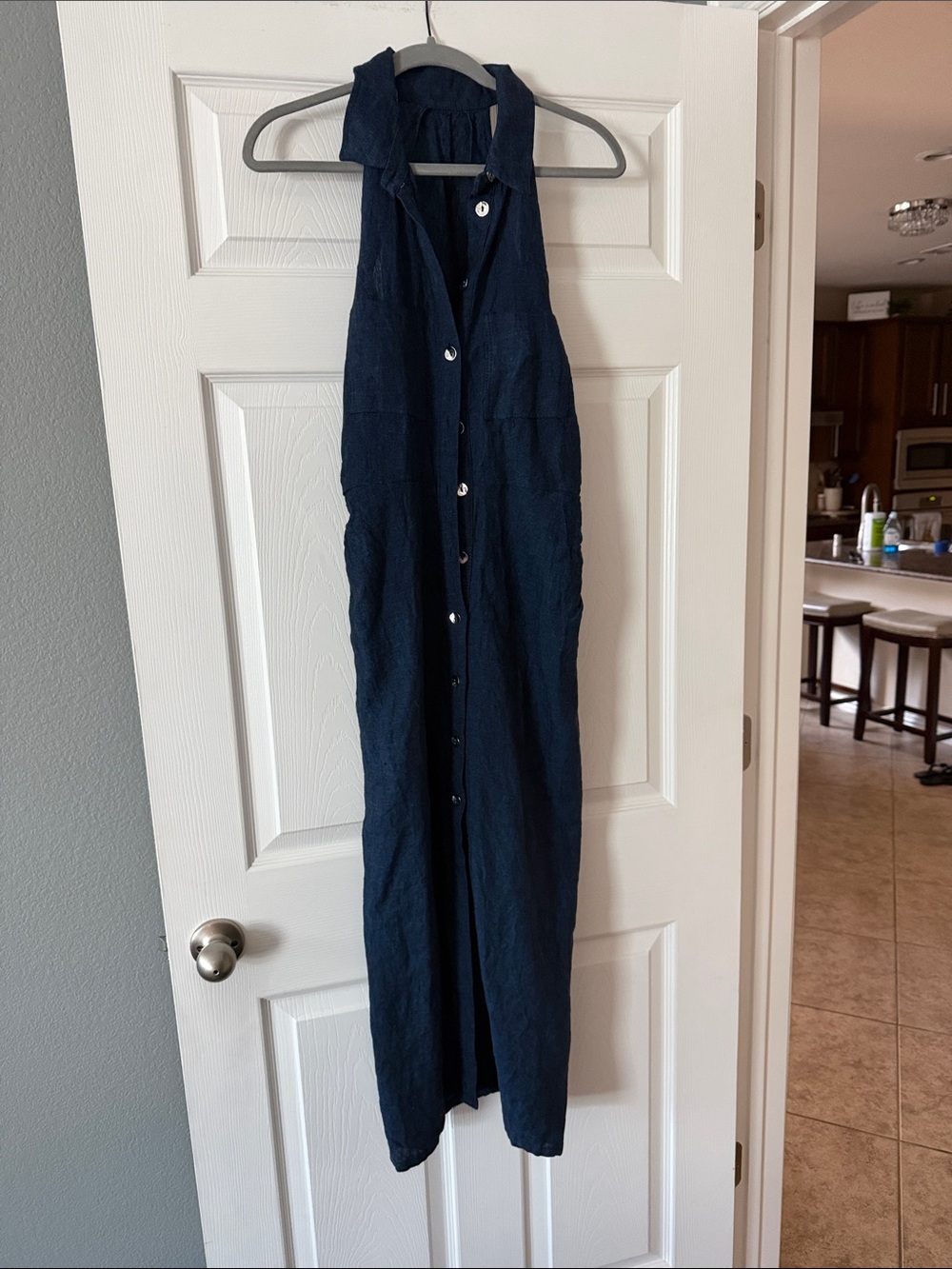 Sleeveless Navy Button-Front Dress
